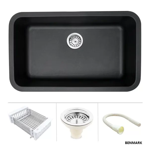 Quartz Single Bowl Kitchen Sink - Matte Black (31 x 19 x 9 Inches)