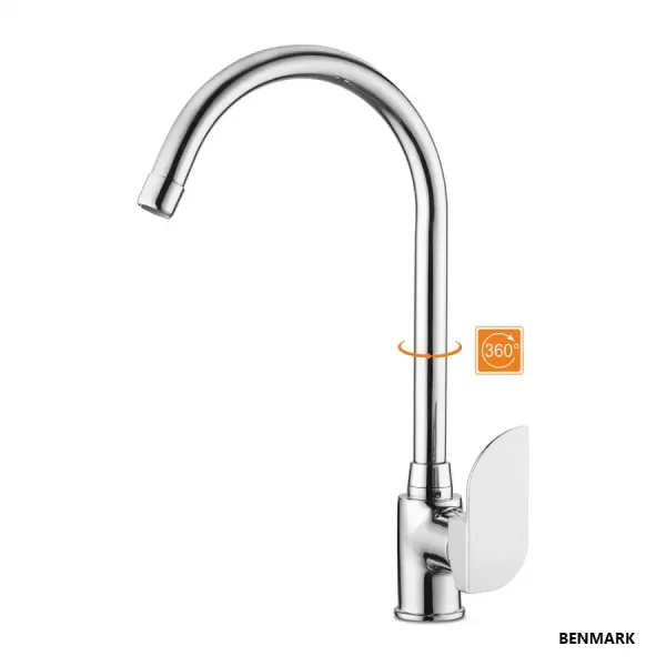 Single Lever Deck-Mount Kitchen Sink Mixer Tap with Large Swivel Spout