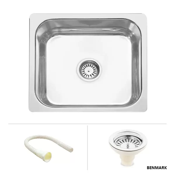 Square Single Bowl 304-Grade Kitchen Sink (15 x 12 x 6 inches)